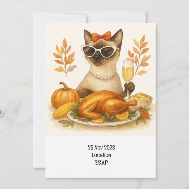 Invitation Thanksgiving au chat avec la Turquie (Devant)