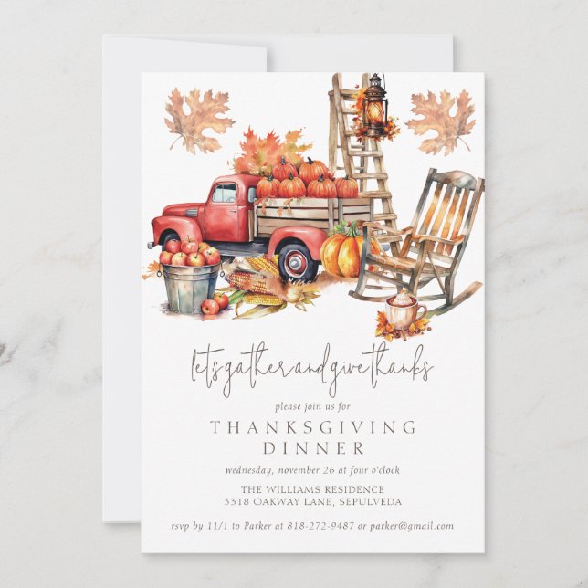 Invitation Thanksgiving Automne Watercolor Truck (Devant)