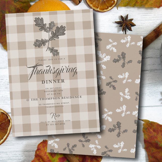 Invitation Thanksgiving Autumn Foliing Feuilles Brown Plaid (Thanksgiving Autumn Foliage Leaves Brown Plaid Invitation)