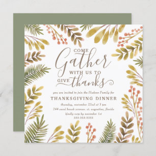 Invitation Thanksgiving Autumn Greenery Aquarelle Wreath