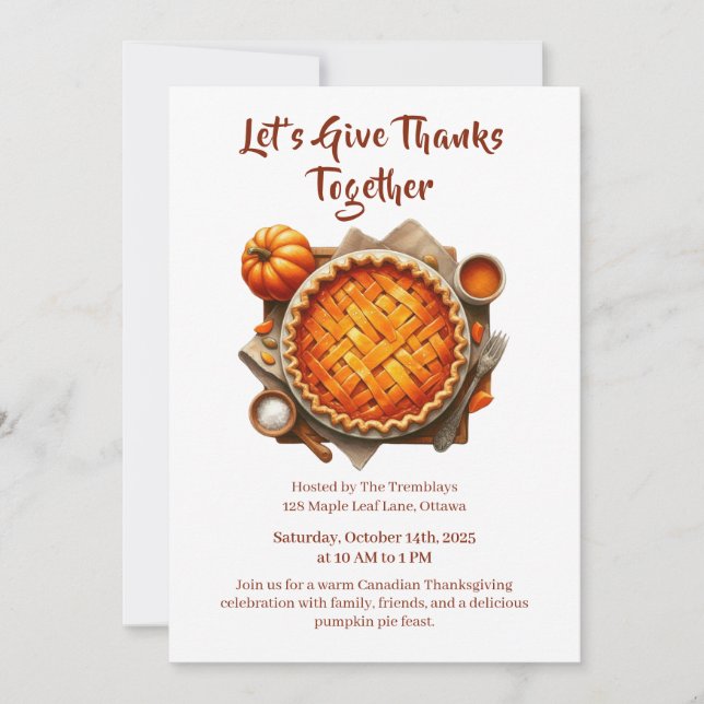 Invitation Thanksgiving Canada | Collecte de tarte Citrouille (Devant)