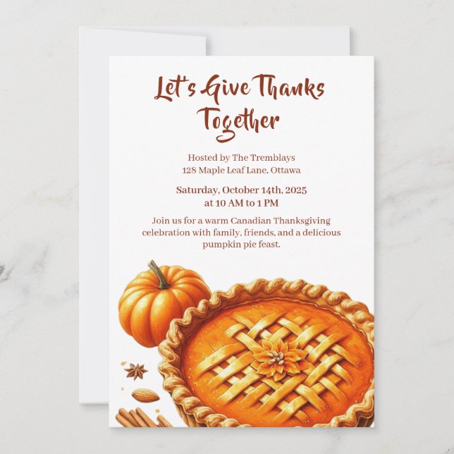 Invitation Thanksgiving Canada | Collecte de tarte Citrouille (Devant)