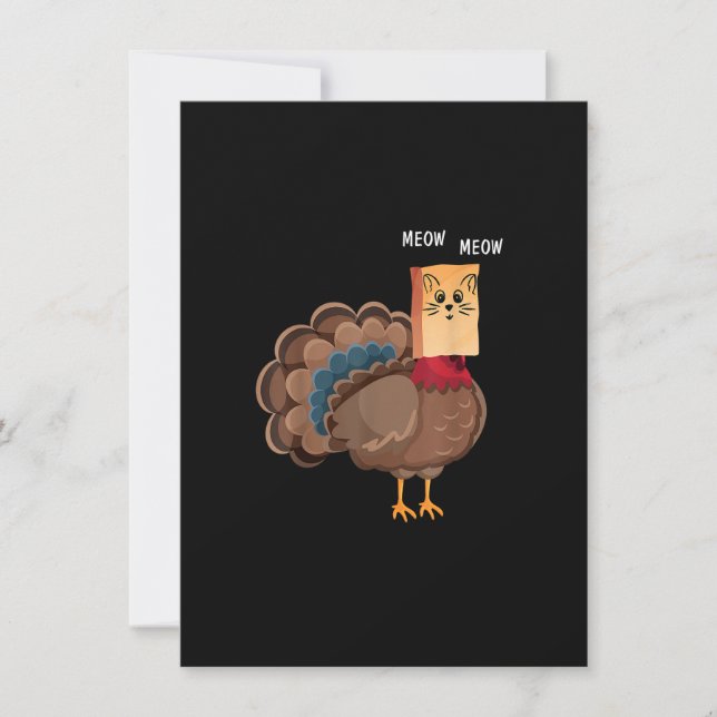 Invitation Thanksgiving Cat Fake Cat Meow Thanksgiving Turqui (Devant)