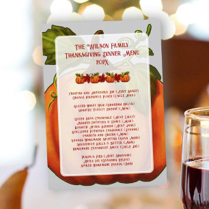 Invitation Thanksgiving Citrouille Dîner familial Menu Modèle