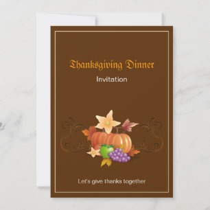 Invitation Thanksgiving Citrouille Fruits Feuille Classique