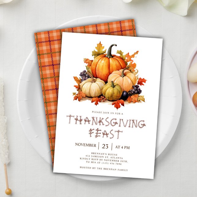 Invitation Thanksgiving Citrouille rustique (Rustic Pumpkin Thanksgiving Invitation)