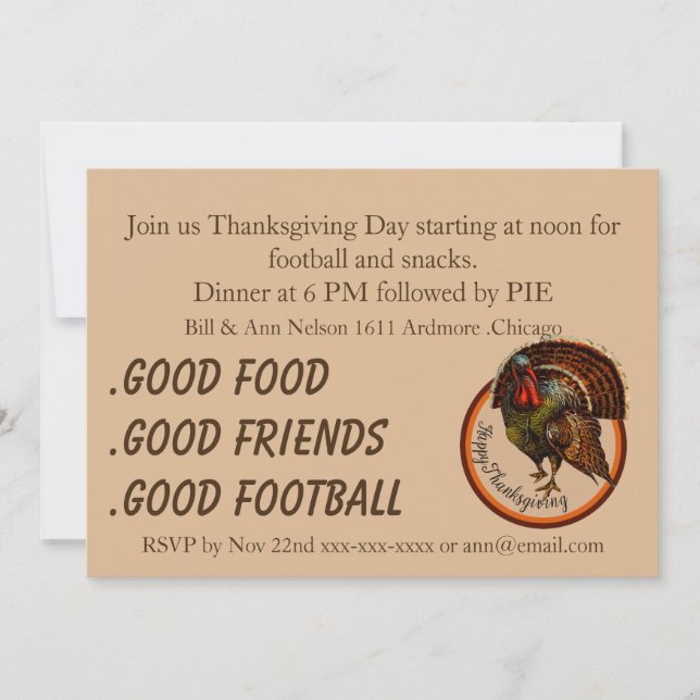 Invitation Thanksgiving classique Turquie de bons amis de (Devant)