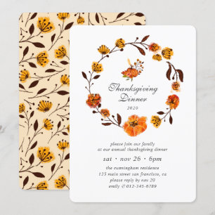 Invitation Thanksgiving de Floral Citrouille moderne