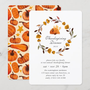 Invitation Thanksgiving de Floral Citrouille moderne