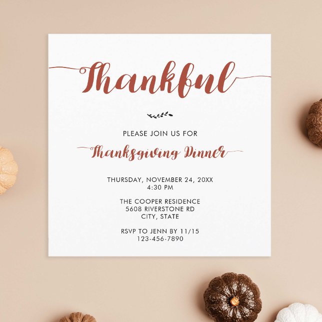 Invitation Thanksgiving Dîner Élégant Script Simple (Créateur téléchargé)