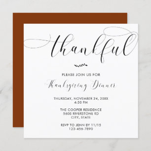 Invitation Thanksgiving Dîner Élégant Script Simple
