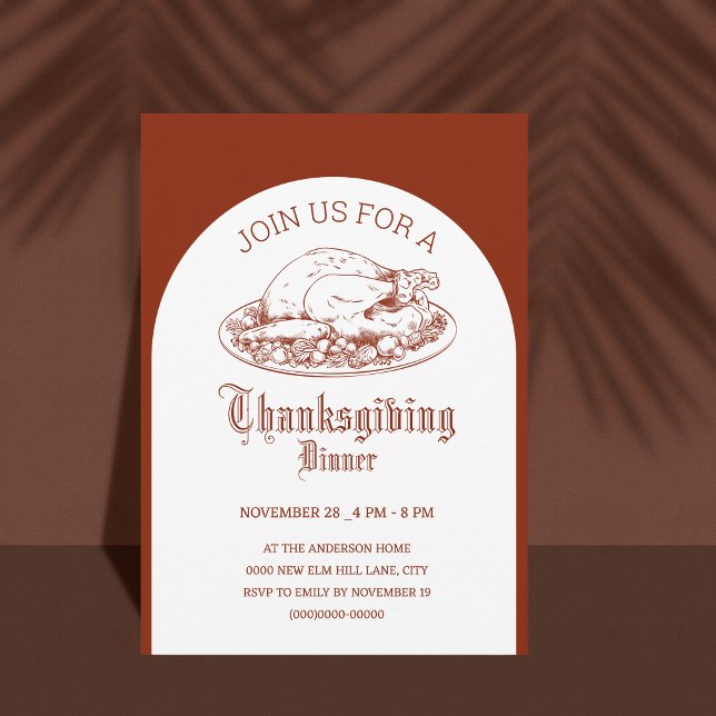 Invitation Thanksgiving Dinner party white& brown minimal  (Créateur téléchargé)