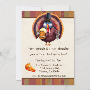 Invitation Thanksgiving Eat Drink Donner Merci Turquie Bière