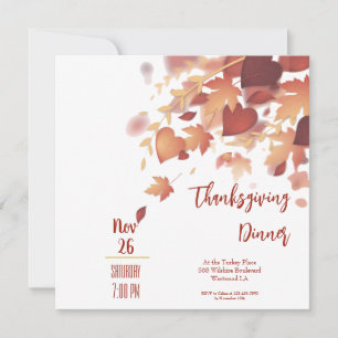 Invitation Thanksgiving Fall Leaves Love Diner d'Amour Invita