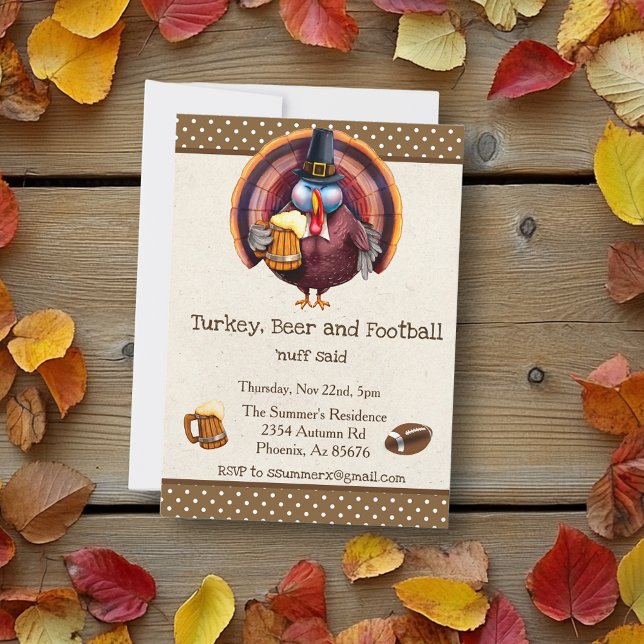 Invitation Thanksgiving Football Turquie bière drôle (Créateur téléchargé)