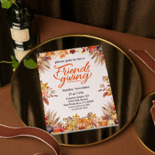 Invitation Thanksgiving Friendsgiving Dîner Citrouille Flower