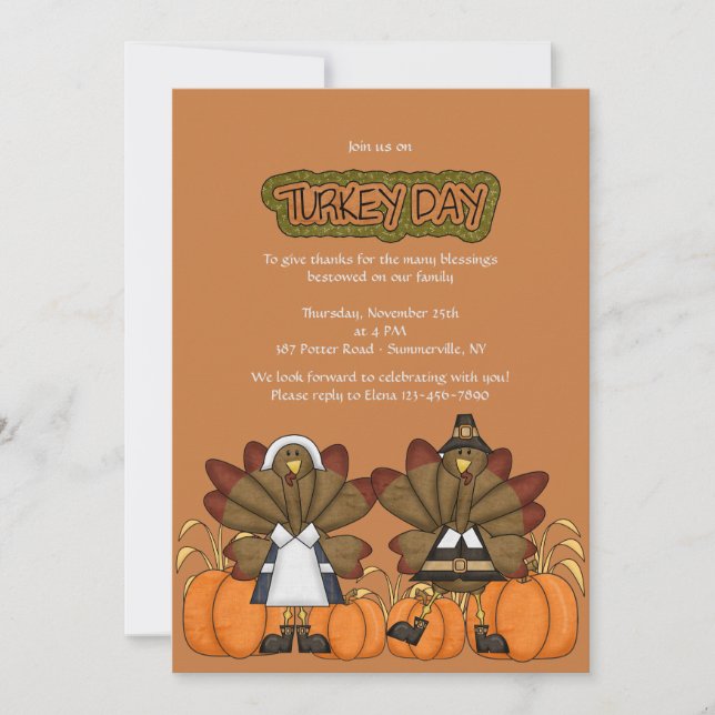 Invitation Thanksgiving Jour de la dinde (Devant)