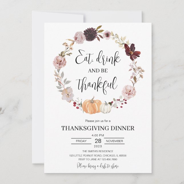Invitation Thanksgiving minimaliste (Devant)