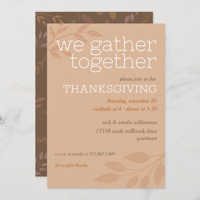 Invitation Thanksgiving | Nous Nous Réunissons | Feuille d'au (Devant / Derrière)