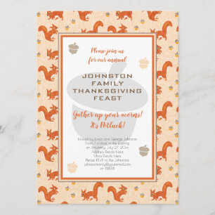 Invitation Thanksgiving Potluck Diner Squirrels and Acorns