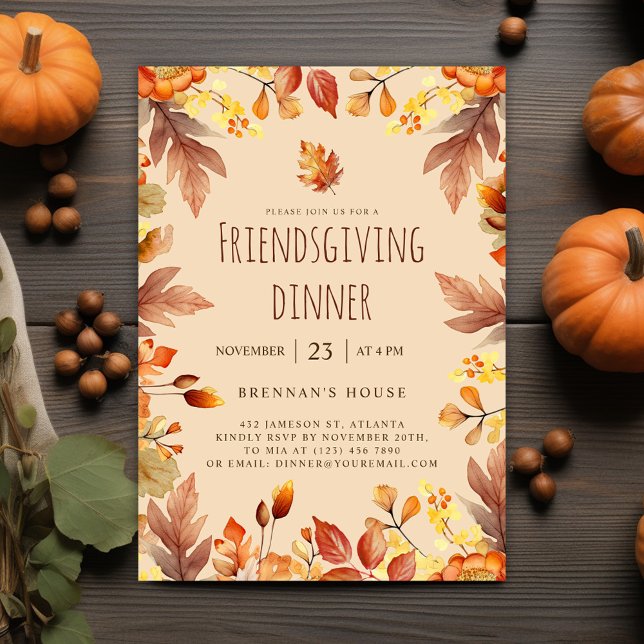 Invitation Thanksgiving Rustique Automne Convivial Dîner (Cute Fall Friendsgiving Dinner Invitation)