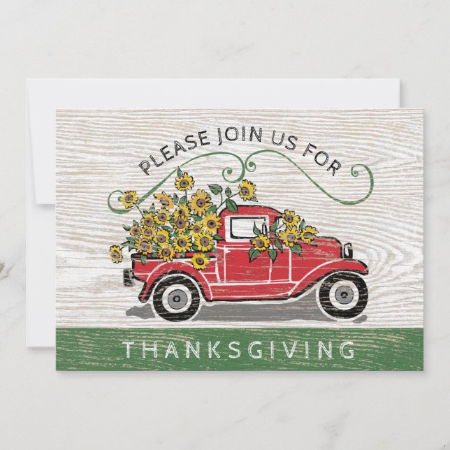 Invitation Thanksgiving Vintage Camion Rouge Fleurs de soleil (Devant)