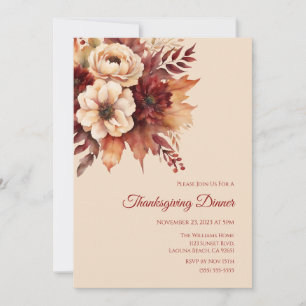 Invitation Thanksgiving-Watercolor Fleurs-Crème d'automne et