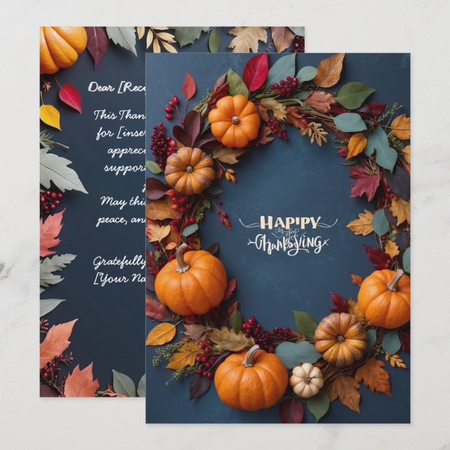 Invitation Thanksgiving Wreath - Automne Harvest CelInvitatio (Devant / Derrière)