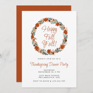 Invitation Thanksgiving Wreath Happy Fall Y’all Dîner