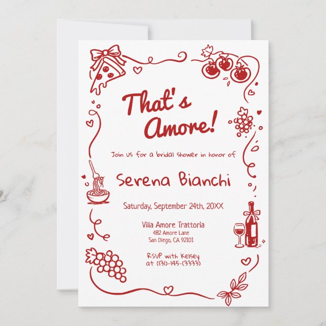 Invitation That’s Amore Italian Doodle bridal shower  (Devant)