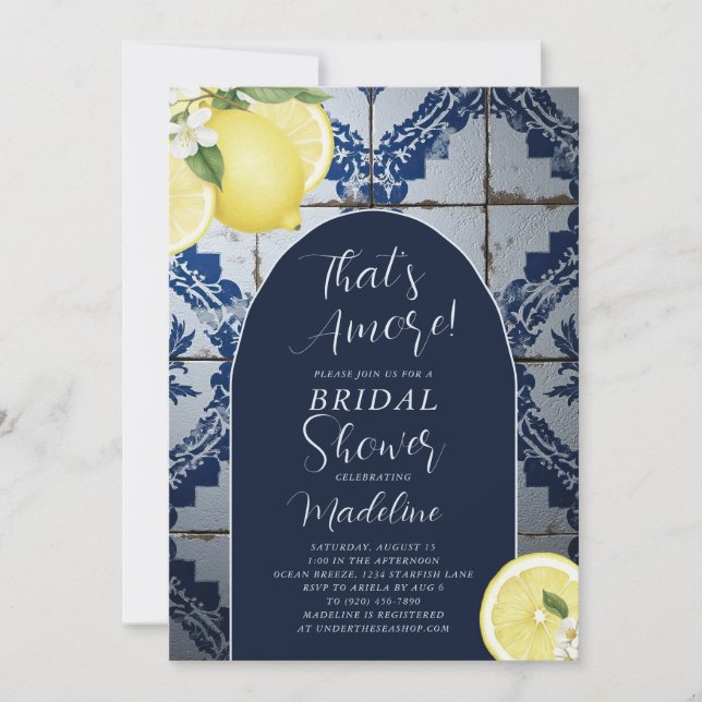 Invitation That's Amore Blue Tile Lemon Bridal Shower (Devant)