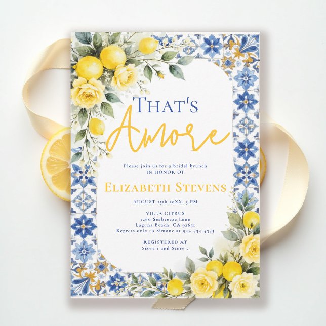 Invitation That's Amore Bridal Shower Lemon and Blue Floral (thats amore bridal shower theme lemon and blue italian summer invitation floral yellow roses)