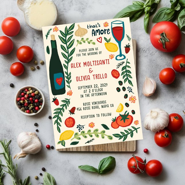 Invitation That's Amore Italian Food CUSTOM Wedding Party  (That's Amore Italian Food CUSTOM Hand-drawn Charming Wedding Party Invitation
)