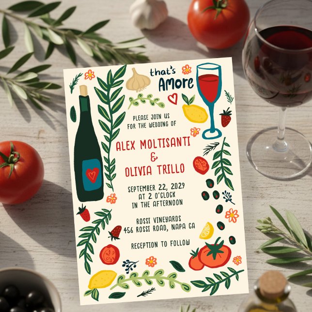 Invitation That's Amore Italian Food CUSTOM Wedding Party  (That's Amore Italian Food CUSTOM Hand-drawn Charming Wedding Party Invitation
)