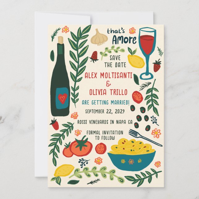 Invitation That's Amore Italian Food SAVE THE DATE Engagement (Devant)