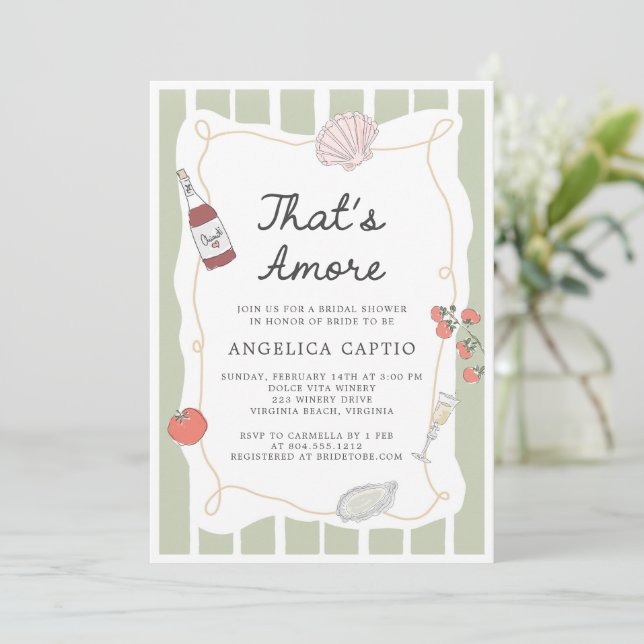 Invitation That's Amore Italian Hand Drawn Bridal Shower  (Debout devant)