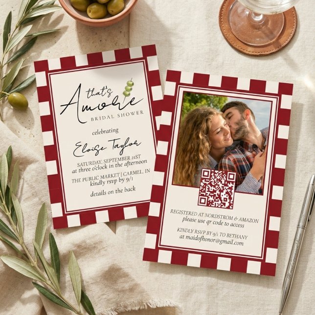 Invitation That's Amore Mariage à carreaux rouges  (That's Amore Red Checkered Bridal Shower Invitation)