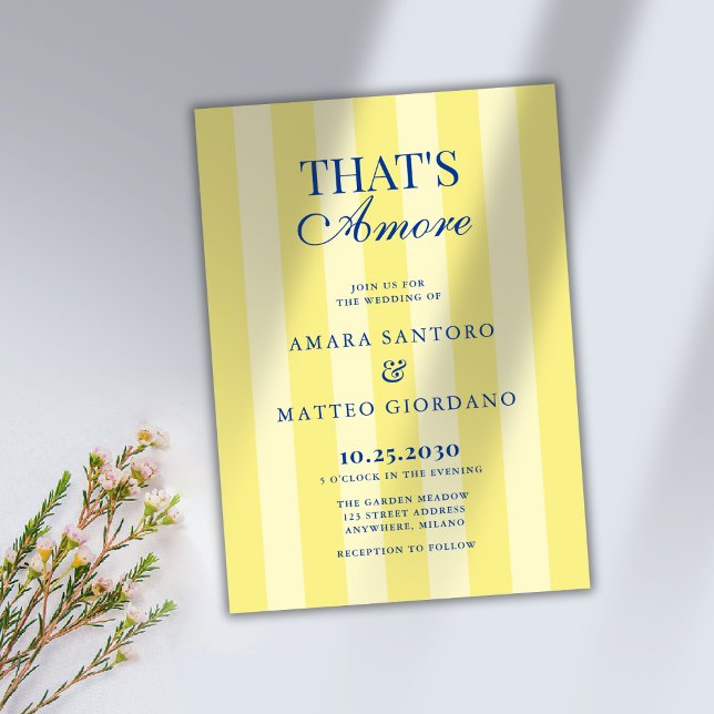 Invitation That's Amore Striped Blue & Yellow Wedding (Créateur téléchargé)
