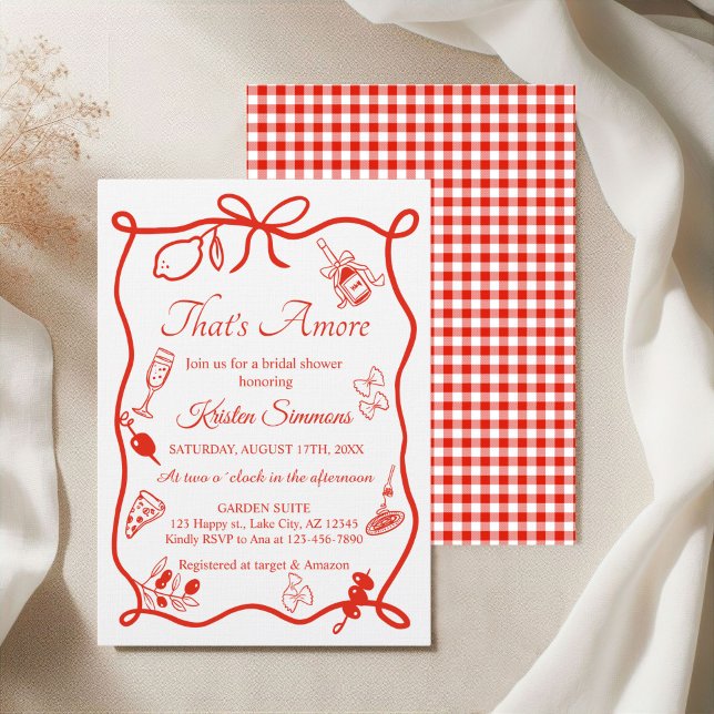 Invitation That's Amore Whimsical Italian Pizza Bridal Shower (That's amore Italian Pizza Bridal shower Red Gingham Invitation)