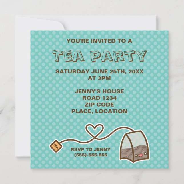 Invitation Thé à bagette de thé Kawaii (Devant)