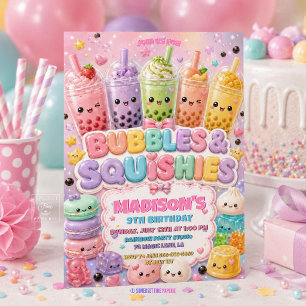 Invitation Thé à bulles pailleté et fête d'anniversaire Squis