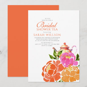 Invitation Thé à Fête des mariées Florale rose chaud