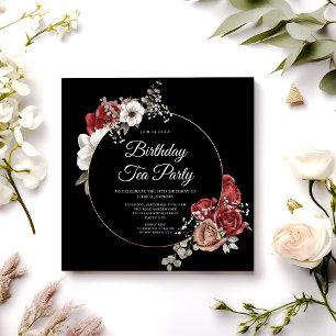 Invitation Thé à la fête d'anniversaire élégante florale rose