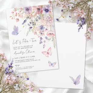 Invitation Thé à la Fête d'Anniversaire Papillon Fleur Sauvag