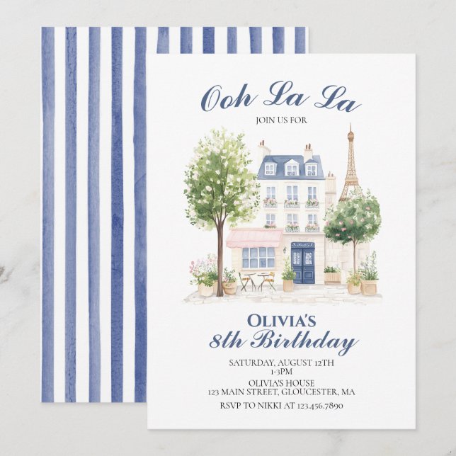 Invitation Thé à la fête d'anniversaire Paris Café Parisien (Devant / Derrière)
