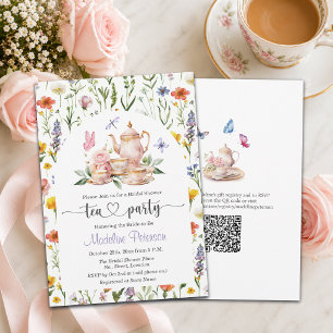 Invitation Thé à la fête de mariage avec code QR Fleurs sauva