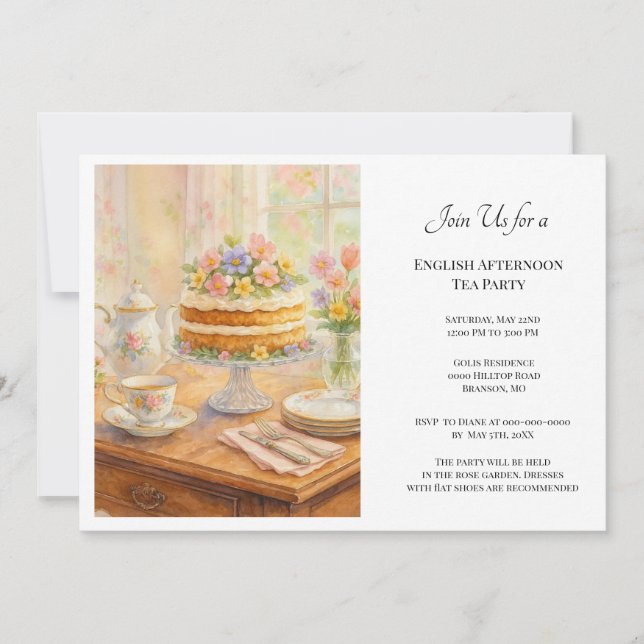 Invitation Thé à la fête élégante de printemps  (Devant)