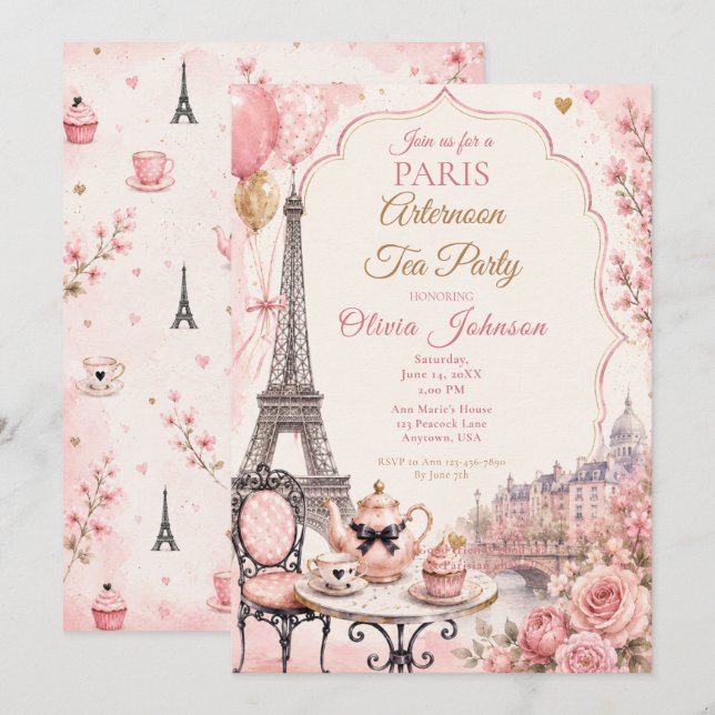Invitation Thé à la française dans l'après-midi à Paris (Devant / Derrière)