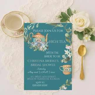Invitation Thé à la haute couture dans un jardin fleuri avec 