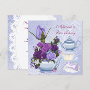 Invitation Thé à la mi-journée Fête Violette Théière Florale